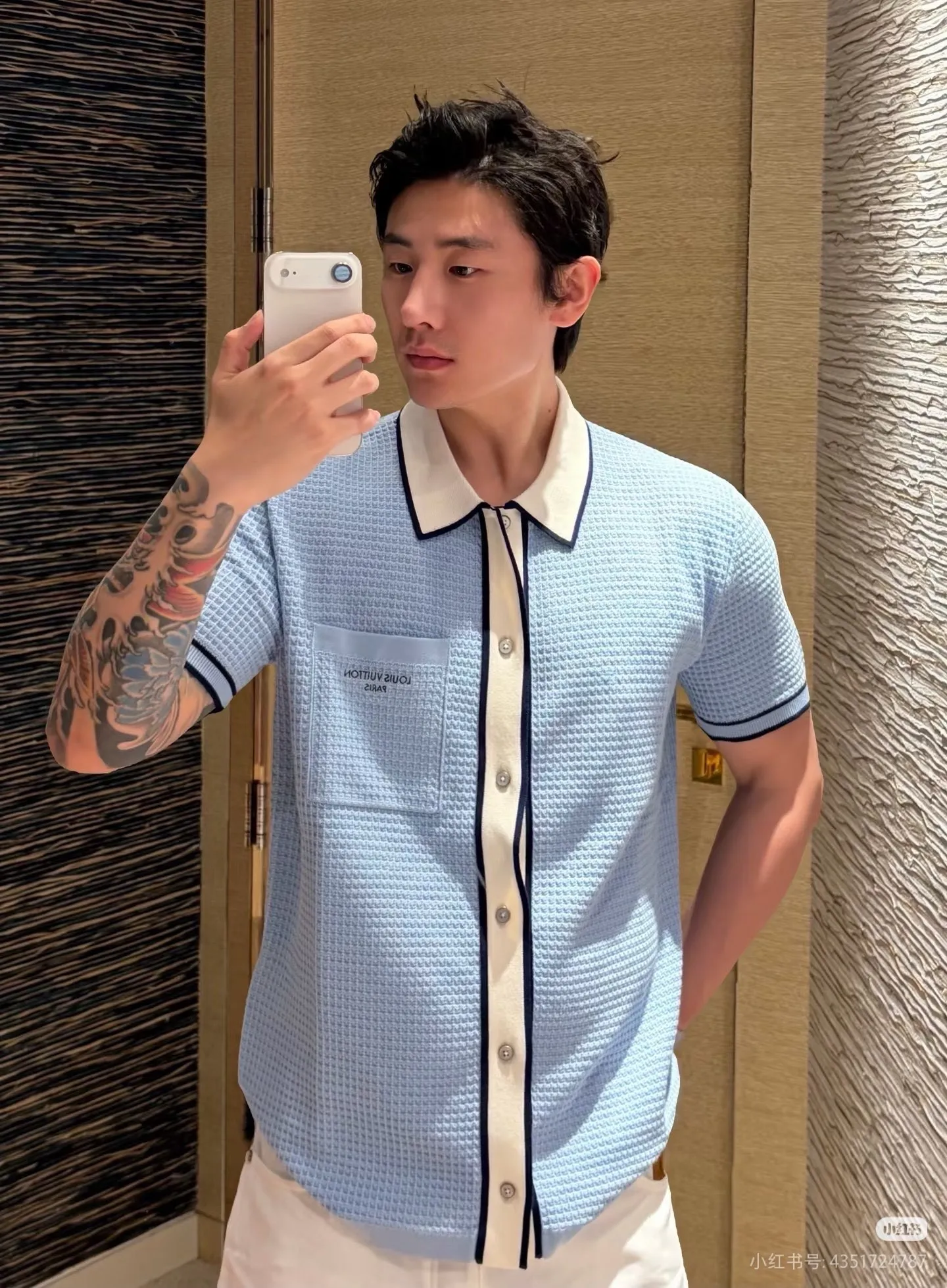 Louis Vuitton/Louis Vuitton pocket logo embroidered knitted short-sleeved shirt
